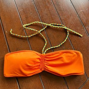 Ralph Lauren Rugby Swim Top.  Orange w/ yellow and blue.  Breast pads.  Size S.